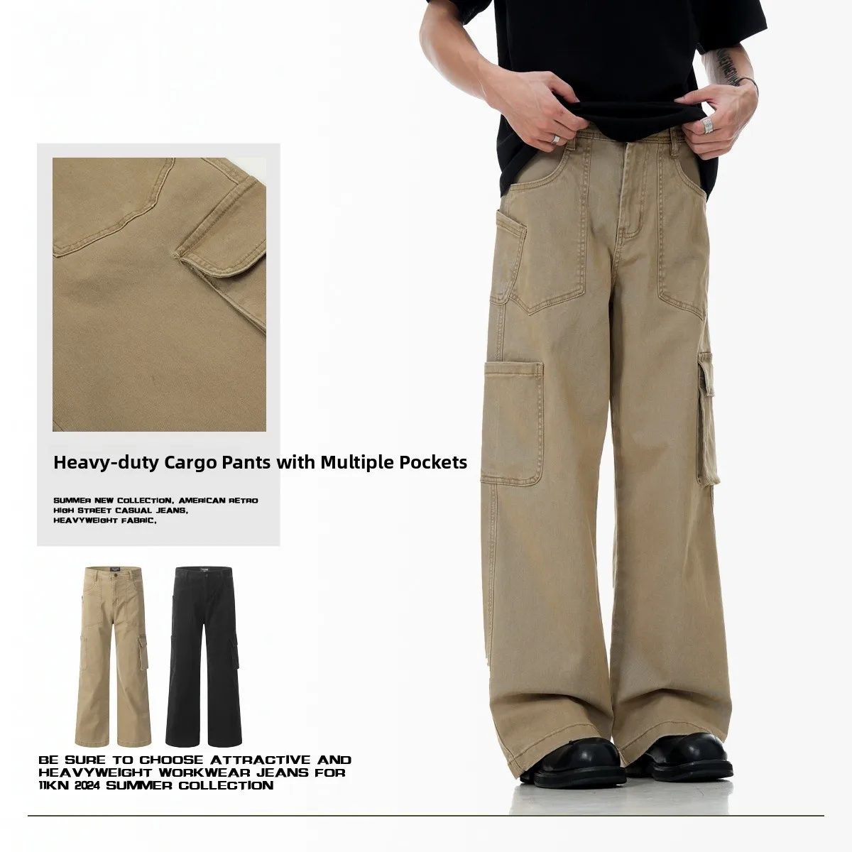 

American Sle Retro Khaki Straight Leg Work Pants Large kets Loose Wide Leg Slimming Casual Long Trousers for Men And Women