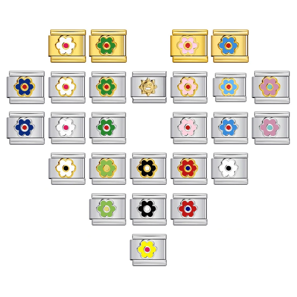 Bestie Gifts Weiße, Lila, Rosa, Grüne, Warme Blumen-Italienische Glieder passend für 9mm Edelstahl-Schmuck DIY Perlen zur Herstellung von Damenarmbändern – Detail 1
