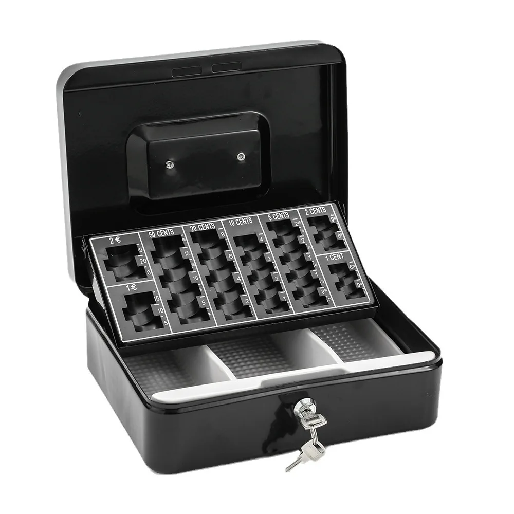 

Large Metal Cash Box Key Storage Safe, Money Bank Euro Coins Saving Organizer, Cash Register Portable Box for Adults, Stores Use