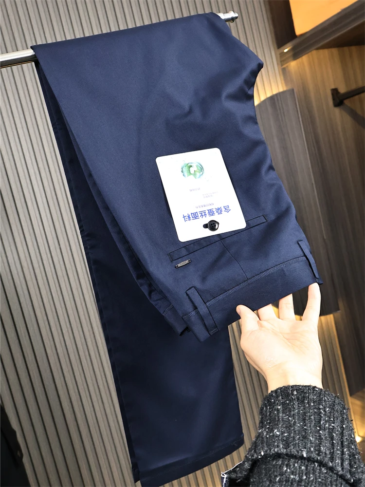 

Anti-Wrinkle Anti-Ball Premium Men's Spring Summer Busin Commuter Straight Casual Pants Silk Mixed Fabric Long Trousers