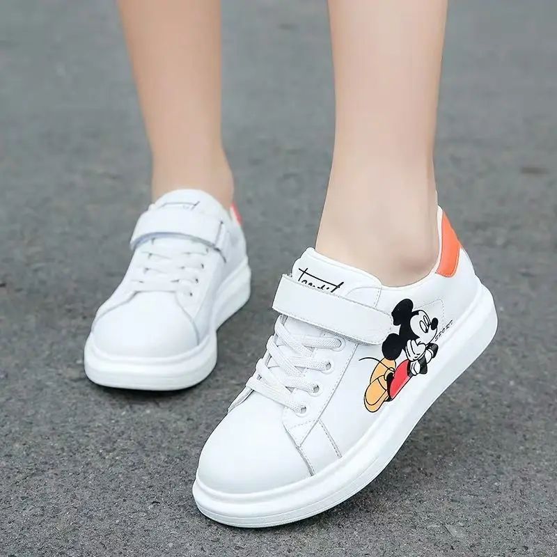 Disney Girls\' Casual Shoes Spring Leather Mickey Mouse Children\'s Fashion Shoes Children\'s Sports Shoes Flats Size 27-38