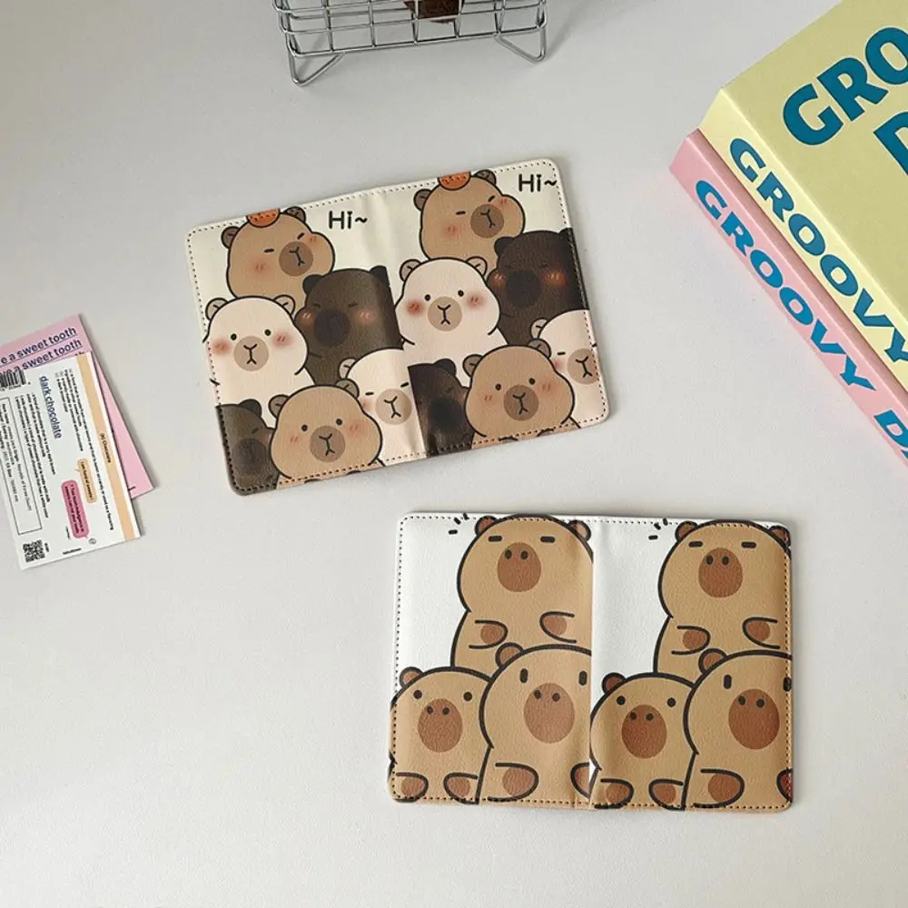 PU Leather Capybara Passport Holder Cartoon Ultra-thin Passport Bag Portable Multi-function Credit Card Wallet