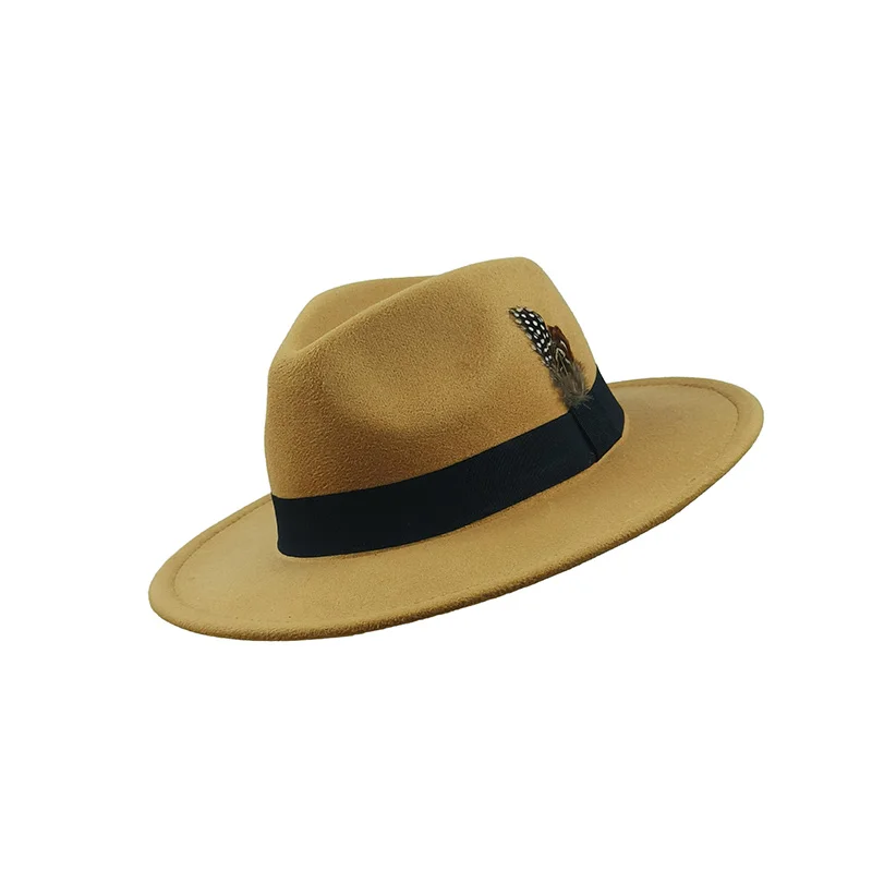 7cm Fedora z szerokim rondem brzoskwiniowe serce cylinder męskie pióro Fedora taśma Panama jazzowy kapelusz biznes kapelusz hurtowy sombrero
