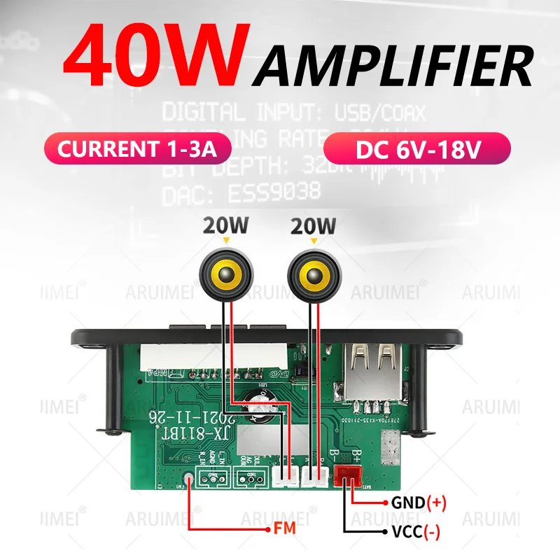 40W 2x20W Bluetooth Amplifier Complete Kit with Aluminum Case, Remote Control & Gift Box, AUX Input for Car Home DIY Speaker image 2