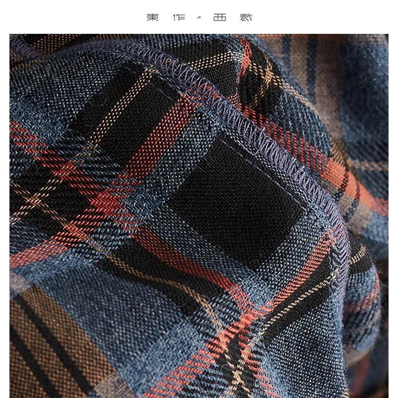 Hoogwaardige op maat gemaakte stof, zeer beperkte hoeveelheid ~ Blauw-paars geruit damesshirt met lange mouwen en polokraag, casual slim-fit losse top, nieuw voor de herfst van 2025