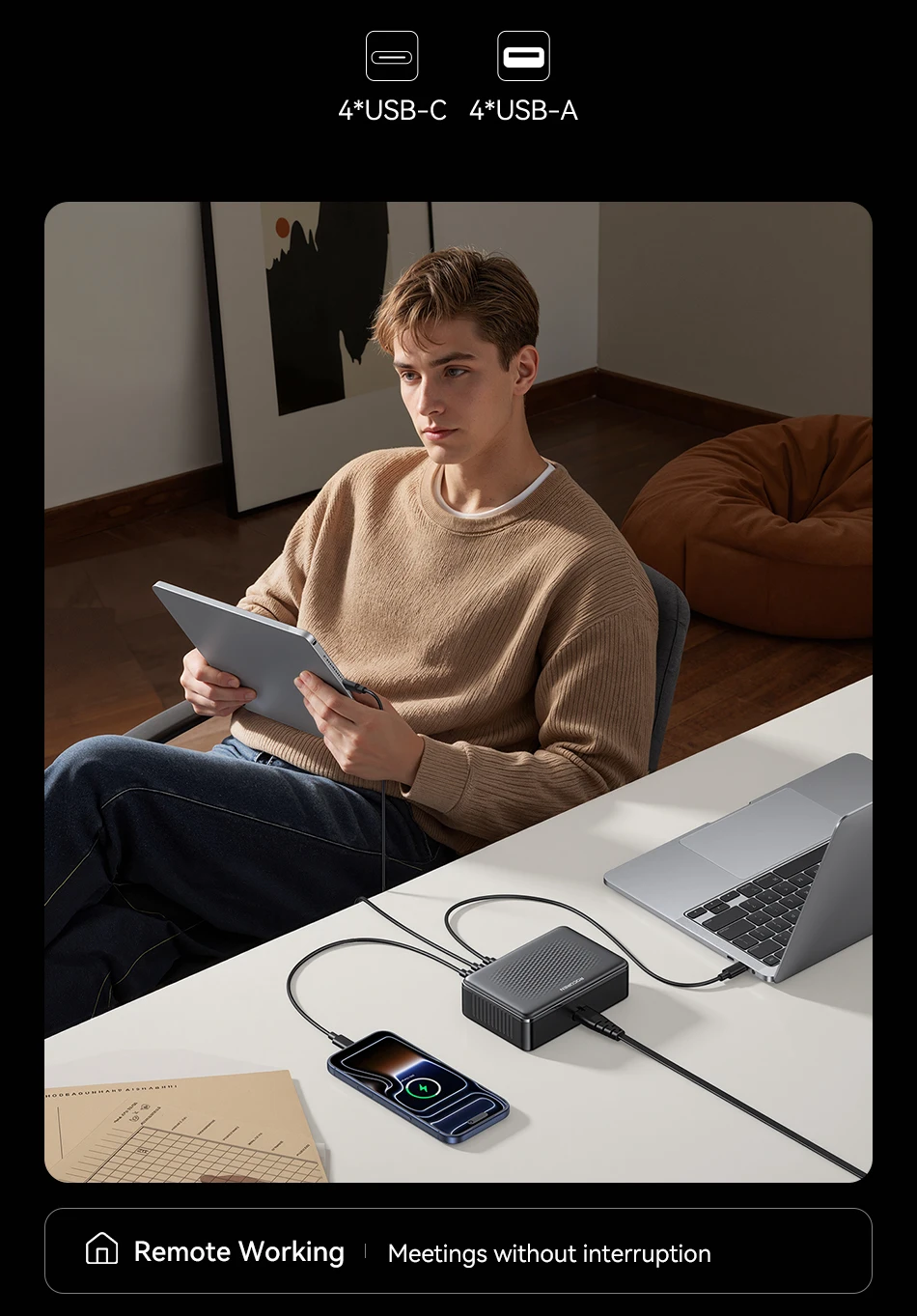 Rocoren 200W GaN-Ladegerät 8-in-1 Desktop-Schnellladegerät für iPhone 18 17 Pro Max Samsung USB Typ-C Ladegerät Tragbare Powerstation – Detail 8