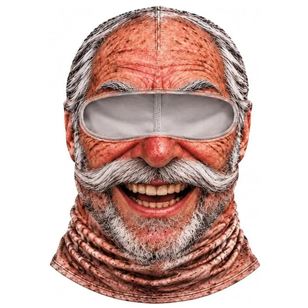 3D Face Printed Old Man Balaclava Face Mask White Mustache Full Coverage Winter Mask Cover Stretch Elastic Ski Mask Hood For Men