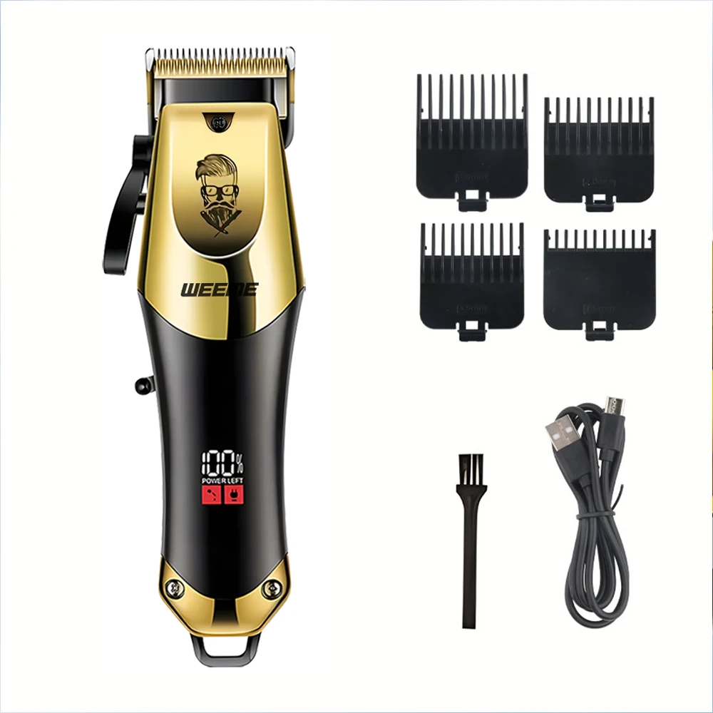 Professioneller elektrischer Haarschneider für Männer, USB-aufladbar, LCD-Digitalanzeige, kabelloser Haarschneider mit 4 Aufsätzen für Zuhause und Friseursalon.