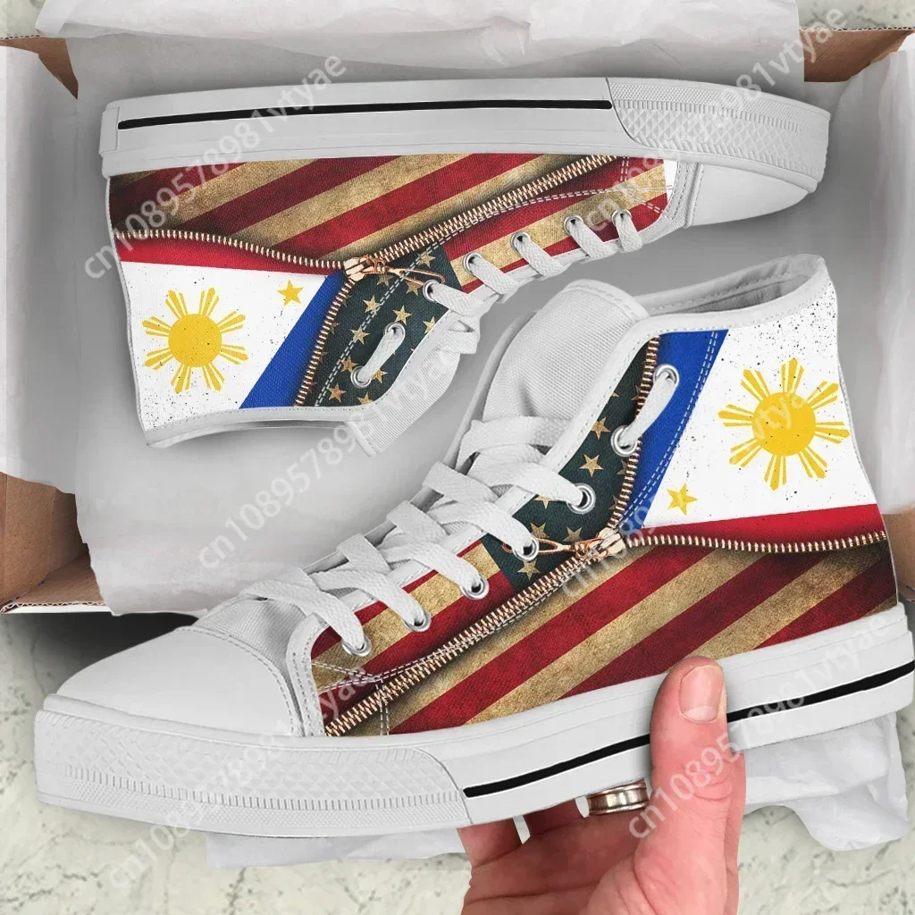 Custom Made New Philippines Flag Zipper Design Lace-up High Top Canvas Shoes for Men Lightweight Comfort Flats Casual Sneakers