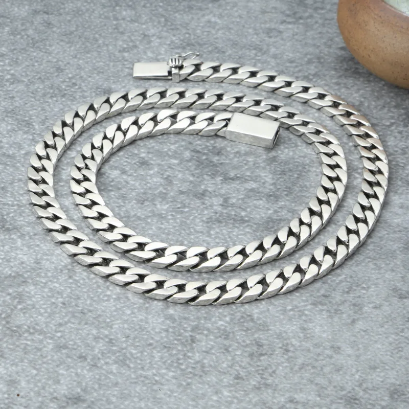 Fashion S925 sterling silver jewelry Vintage Thai silver personalized glossy simple fashion trendy men's thick necklace