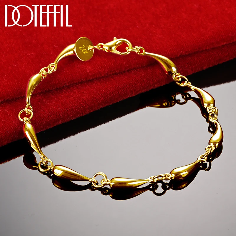 DOTEFFIL 18K Gold 925 Sterling Silver Water Drop Bracelet Luxury Brand Women Bracelet Silver Bracelet Jewelry Christmas Gift