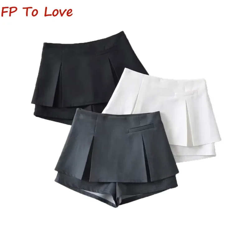 

Y2K Black Fake Two Piece High Waist Design A Line White Skirt Grey Anti Walking Spice Split Short Skirt