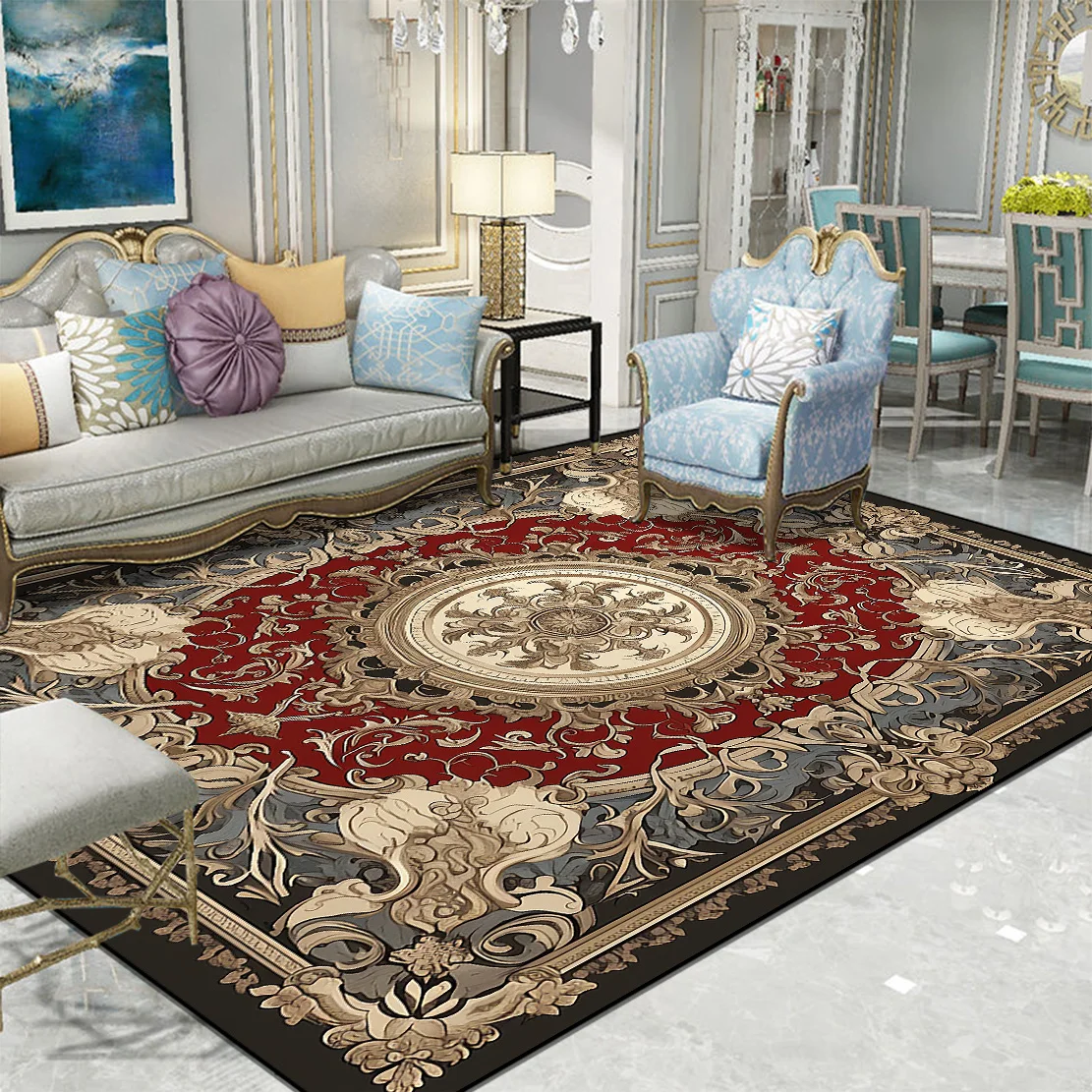 European Luxurious Carpet Living Room Persia Large Area Sofa Table Area Rug for Bedroom Soft Washable Non-slip Floor Mat Tapete