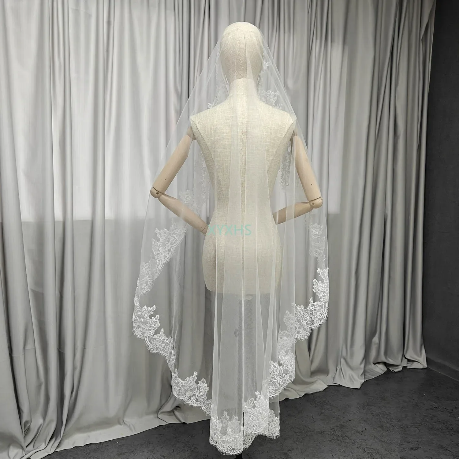 Velo da sposa corto personalizzato con pizzo a ciglia, velo corto/medio da 1m/1,5m/2m con pettine nascosto, velo a strato singolo