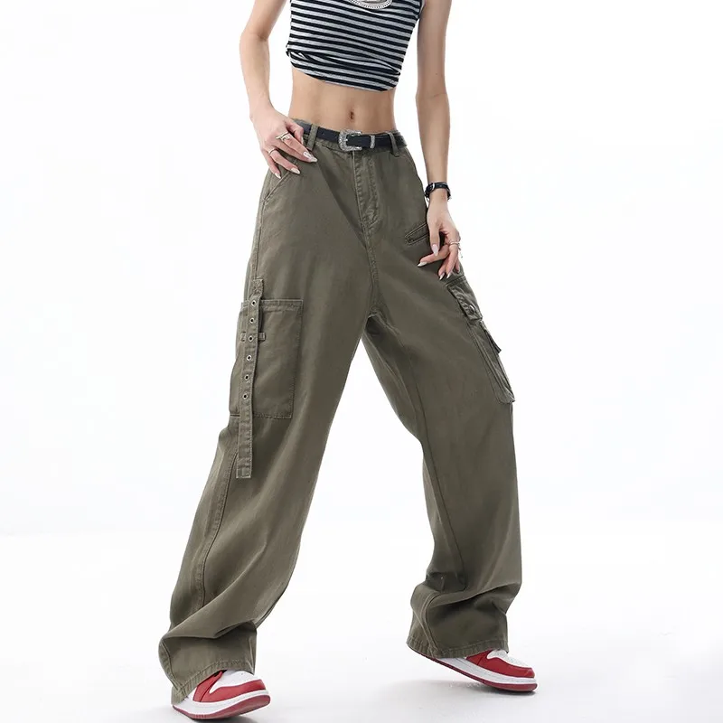 WCFCX-pantalones Cargo de paracaídas Vintage de los 90 para mujer, pantalones de gran tamaño, pantalones estéticos de cintura baja Harajuku Y2K, Color sólido