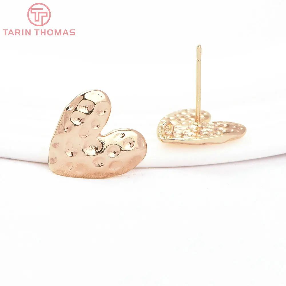 (8362) 6PCS 13.5MM 24K Gold Color Brass Heart  Concave Convex Earrings High Quality Jewelry Findings Accessories Wholesales