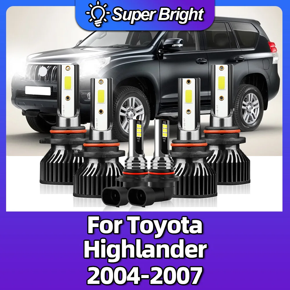 

10000LM LED 6000K Белая яркая лампа для фар Auto Turbo 100W 12V COB Фари для Toyota Highlander 2004 2005 2006 2007