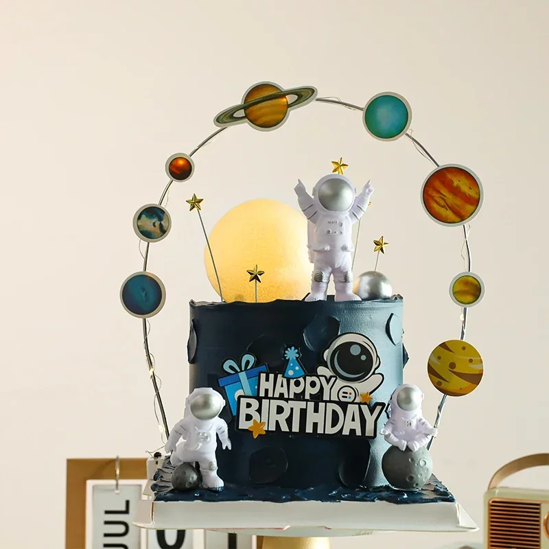 Astronaut Cake Topper Outer Space Birthday Decoration Astronaut Cake Decoration Planet Moon Baby Shower Kids Party mariage doré