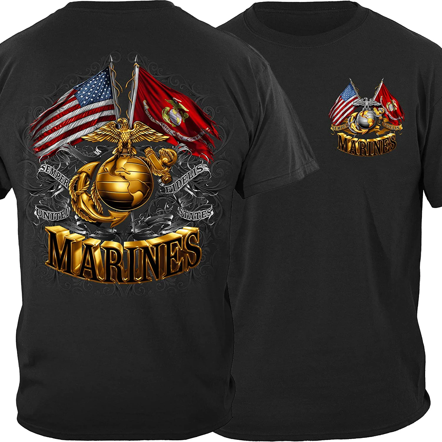 US Marine Corps Eagle Anchor & Globe Badge Crossed Flag T Shirt New 100% Cotton Short Sleeve O-Neck Casual Mens T-shirt