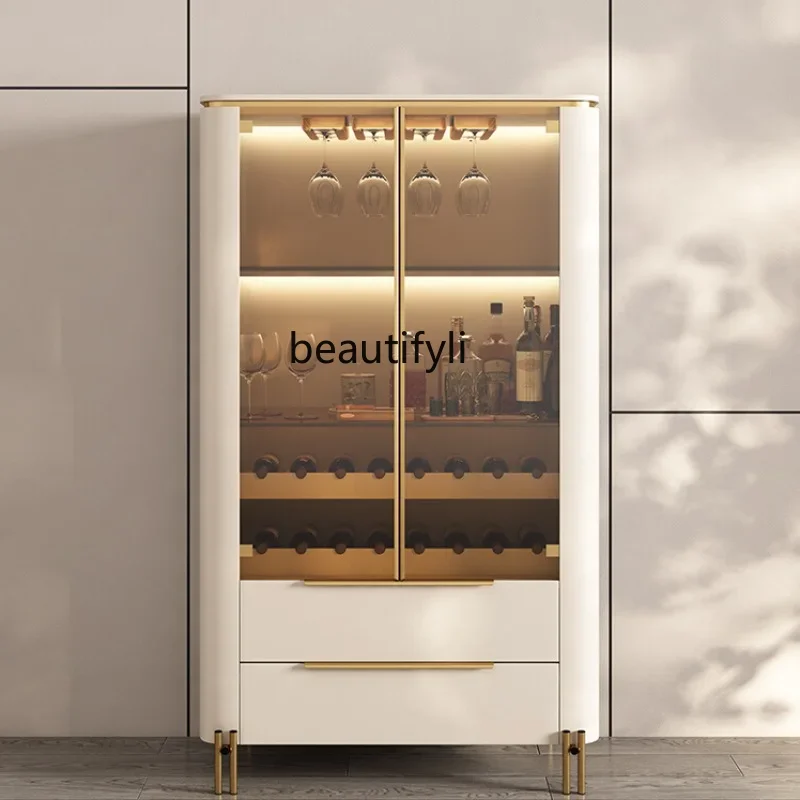 

Light Luxury Wine Cabinet Minimalist Tempered Glass Hall Cabinet Locker High-End Leather Sideboard Cabinet Designer