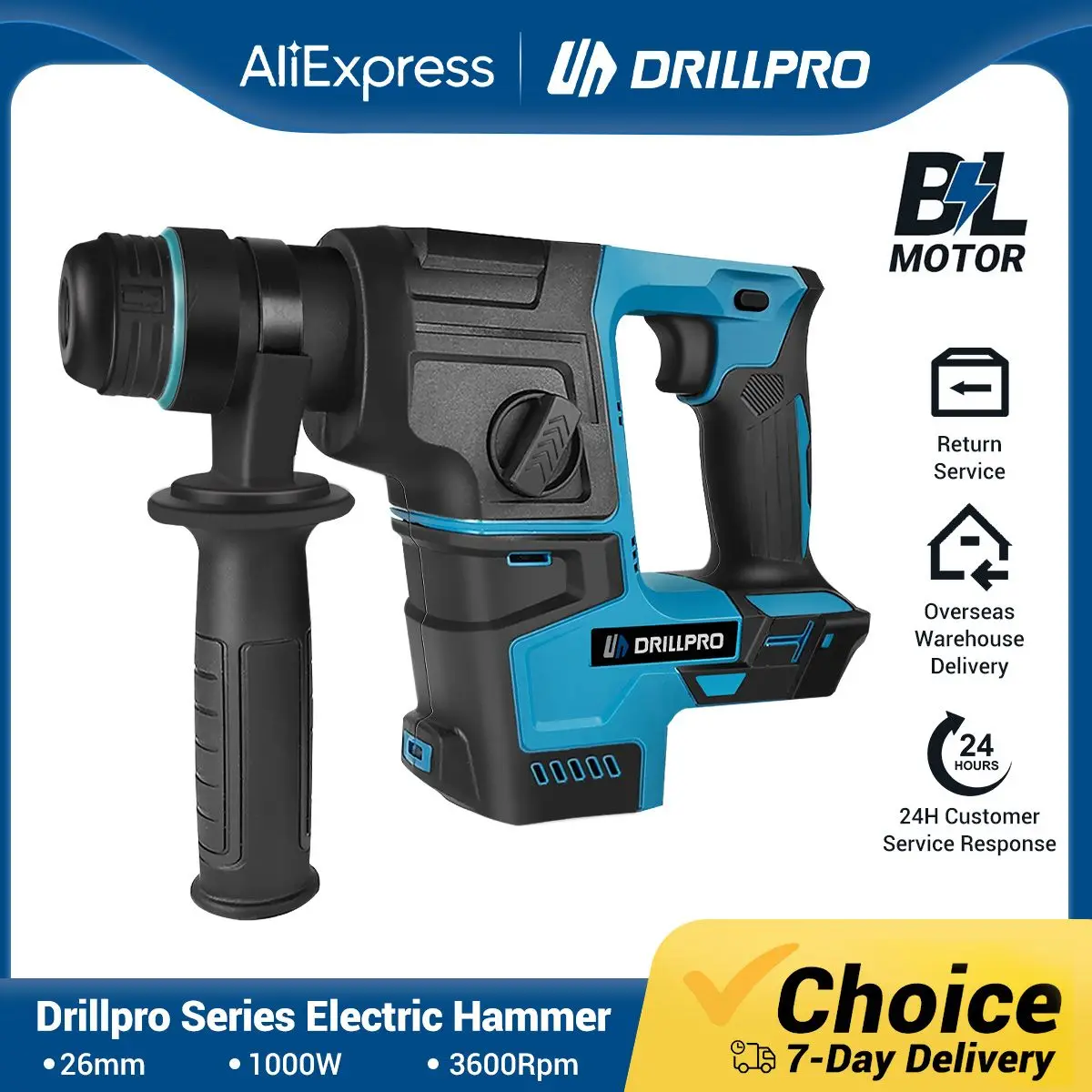 

Drillpro 26mm Brushless Cordless Rotary Hammer Impact Drill Handheld Electric Hammer Drill Impact Function for Makita Battery