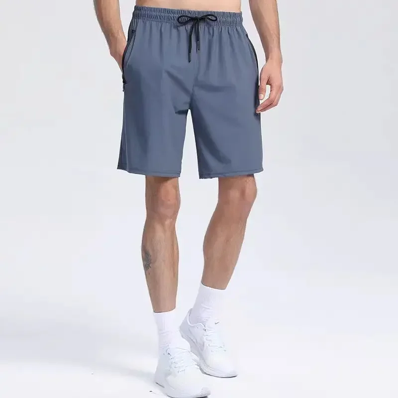 

Lemon Men Shorts Summer Running Light Workout Solid Color Shorts Quick Dry Sport Shorts Zipper Pockets Gym Training Short