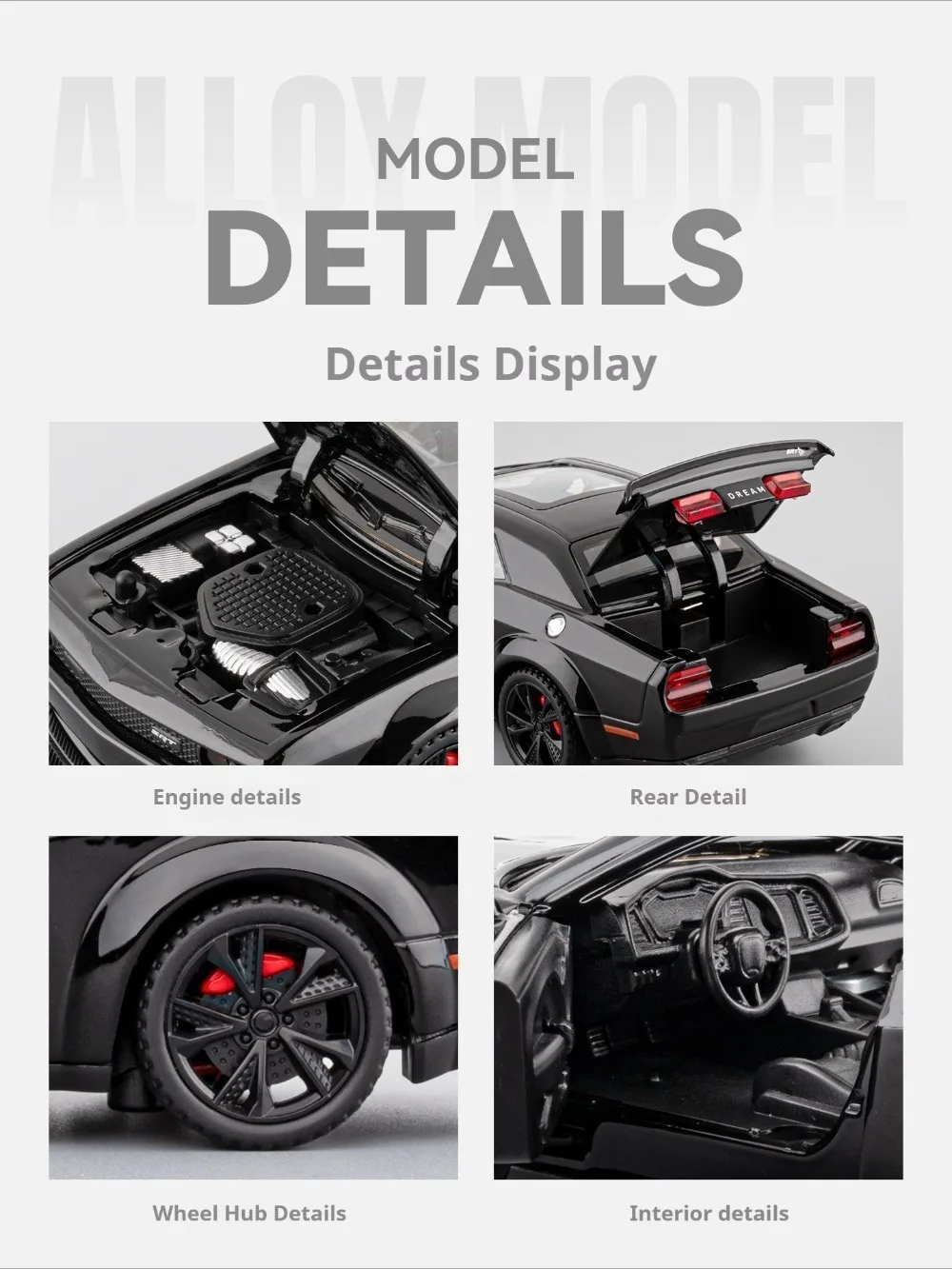 Hellcat Tomahawk Sportwagenmodell im Maßstab 1:32, Spielzeug, Metallgehäuse, Gummireifen, Supercar, Musik, Lichtmodelle für Kinderunterhaltung – Detail 8