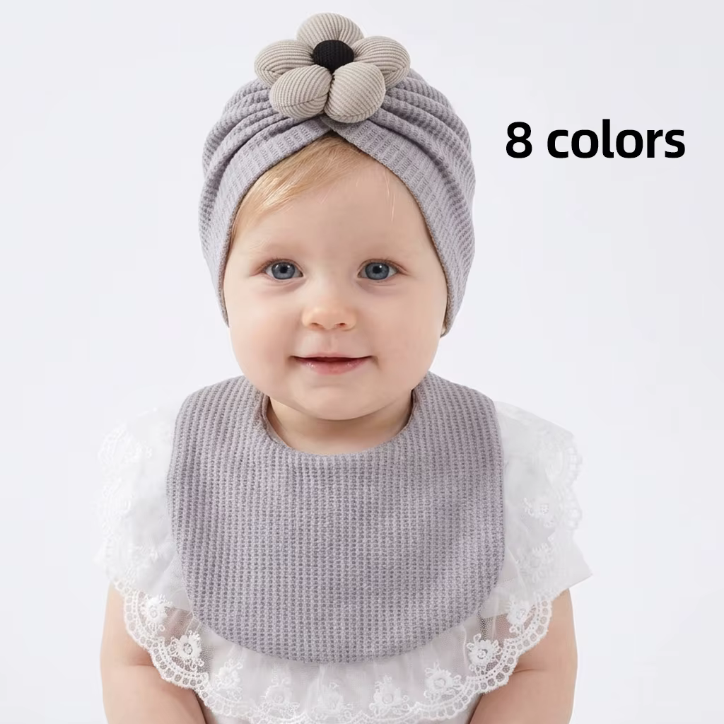 

Pure Cotton Baby Set - 2-Piece Infant Toddler Hats with Drool Bibs And Cotton Towels for Newborns