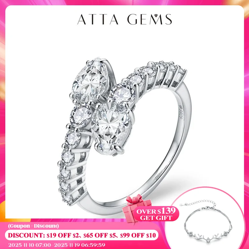 

ATTAGEMS New 2024 Solid S925 Sterling Sliver Moissanite Rings for Women Men D VVS1 Color Snake Shape Wedding Jewelry Party Gift