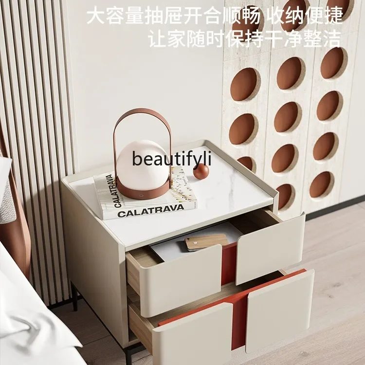 D178 Italian Minimalist Rock Board Modern Minimalist Color Matching Bedside Storage Cabinet Bedroom Painted Bedside Cabinet