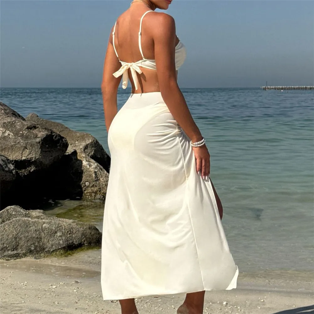 Metal Starfish White Bikinis Sets 3 Pieces Cover Up Sexy Swimsuit Women Holiday Swimwear Back Knotted Beach Wear Bikini 2025