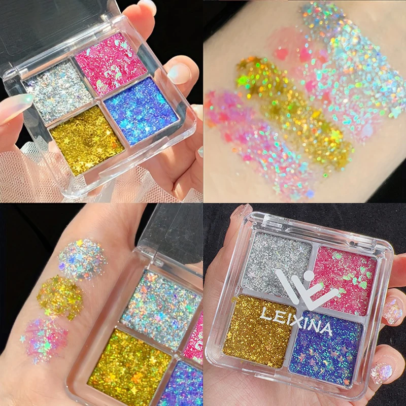 Vassoio per ombretti Sparkling Diamond 4 colori - Zucca di Halloween e toni di ciliegio, blu/oro/giallo, cosplay e trucco scenico