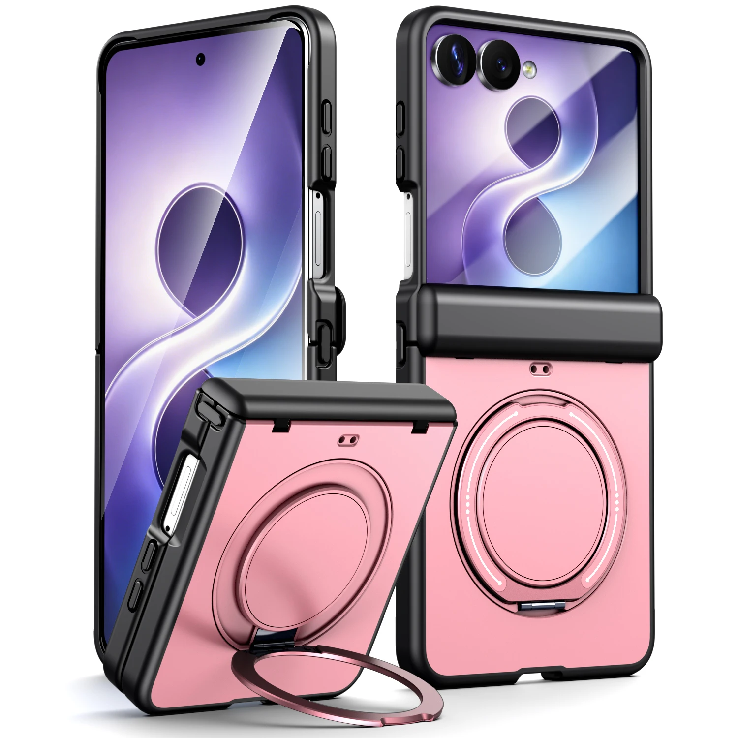 Aluminum Alloy Back Cover Phone Case For Samsung Galaxy Z Flip 8 Z Flip 7 with 360° Rotating Ring Kickstand Hinge Protect Cover