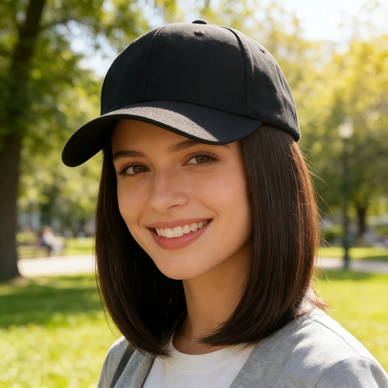 

12 Inch Blonde Bob Hat Wig, Synthetic Straight Hair Wig with Black Baseball Cap, Glueless Wear and Go Wig for Women