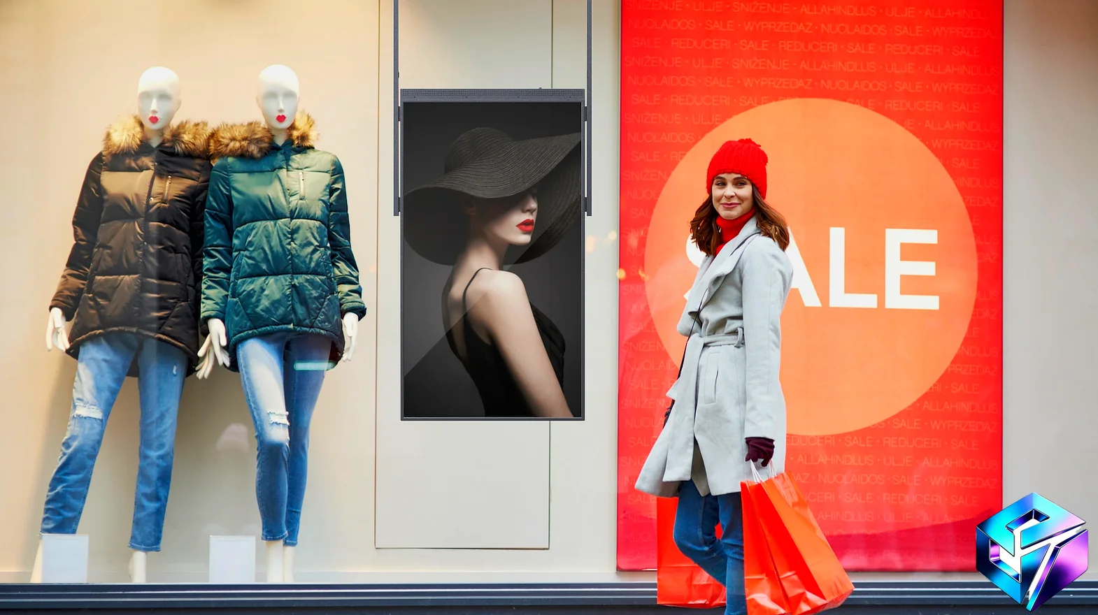 32 43 49 55 65 Inch 2K 4K High Brightness Hanging LCD Digital Signage Shop Window Outdoor Advertising Display Screen view 5