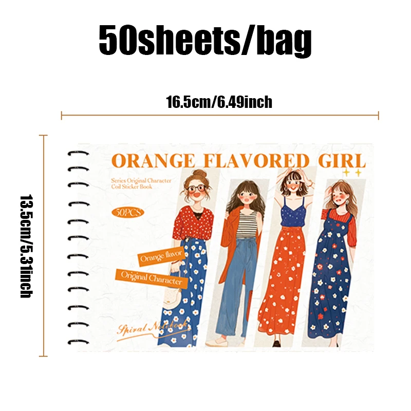 Naklejki z uroczymi postaciami Mr. Paper, 50 arkuszy/opakowanie, naklejki z kreskówkową dziewczyną w modnej odzieży, z wiązaniami, okręgi, do książek, zeszytów, do zapisywania wydatków.