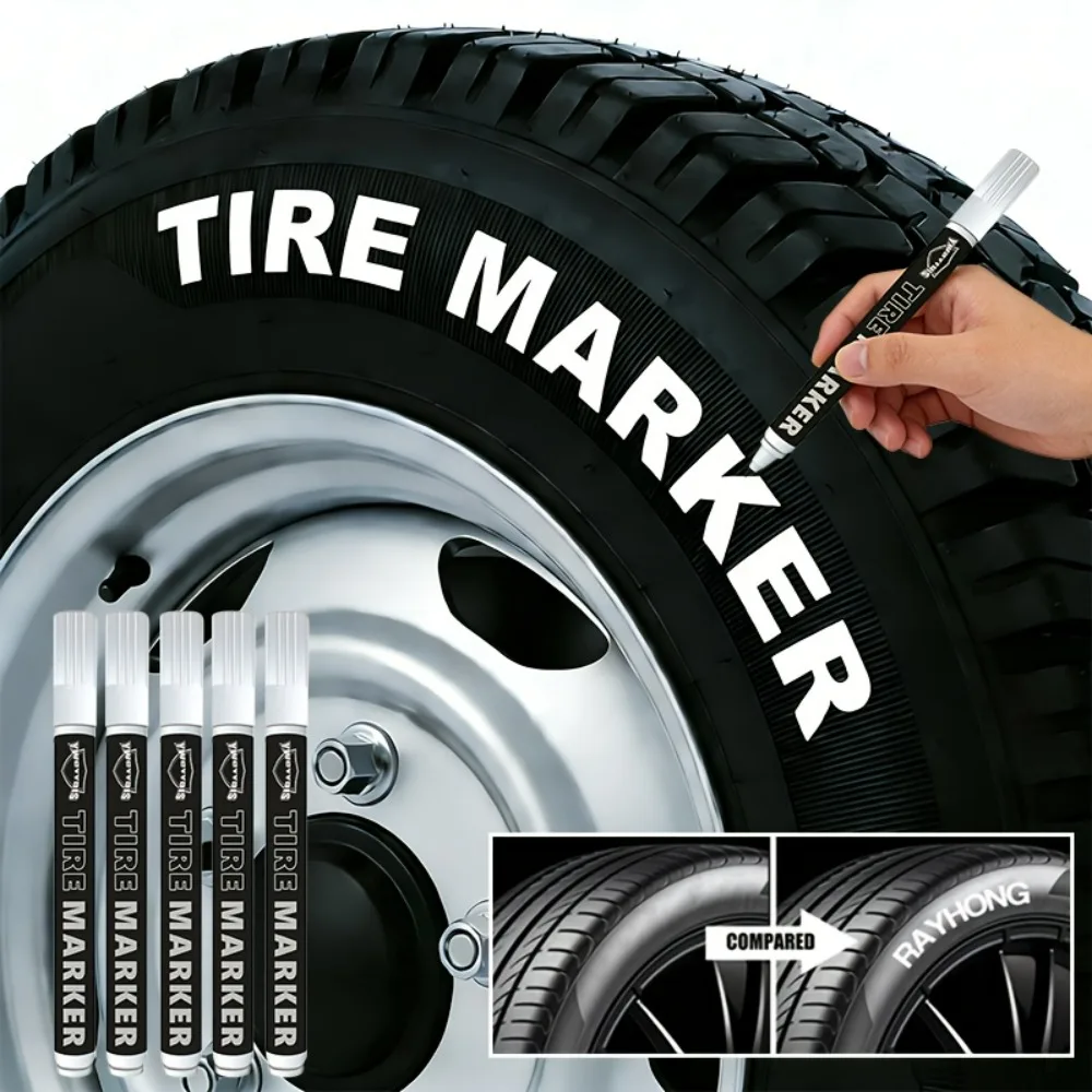 4 Piece White Tire Markers for Tires DIY Doodles Wood Painting Faux Leather Journals Art and Creative Projects