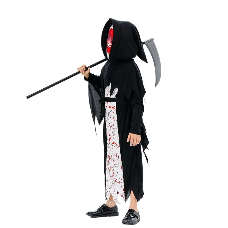 Kids Glowing Eyes Grim Reaper Halloween Costume Child Dark Knight Reaper Phantom Outfit Devil Eyes Character Cosplay Carnival