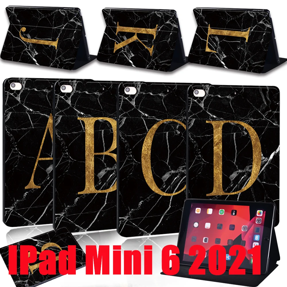 

Cover for IPad Mini 6 PU Leather Case for IPad Mini 6th Generation 8.3 Inch 2021 Initial Name Pattern Folding Case Cover