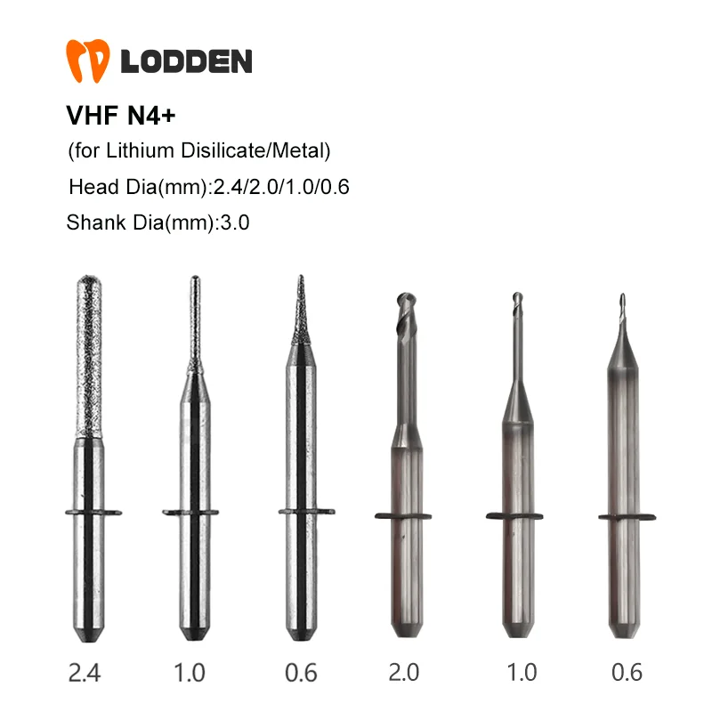 

Milling Burs VHF N4+ for Lithium Disilicate Metal Dental Lab Materials D3 Grinding Drills Dentist Milling Cutter Tools