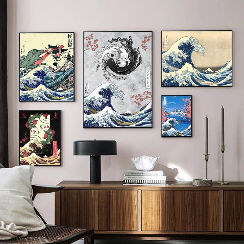 Vintage Japanese Art Canvas Paintings The Great Wave Off Kanagawa Poster Print Wall Art Picture for Home Wall Decoration