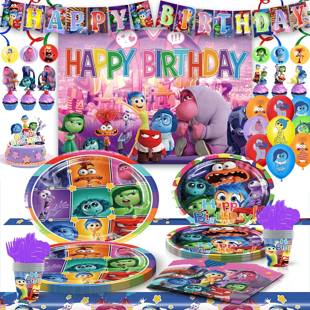 

Inside Out Theme Cartoon Disposable Tableware Party Supplie Balloon Cup Plate For Children Baby Shower Birthday Party Decoration