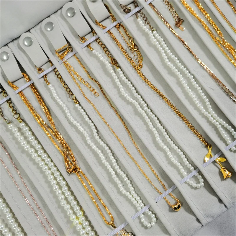 High Quality All Grey Flannelette Jewelry Storage Bag Convenient Jewelry Storage Display Bag 16 Necklace Storage Display Bag