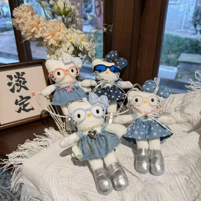 

Sanrio Long Leg White Skin Wear Glasses Hello Kitty Cowboy Series Plush Pp Cotton Stuffed Doll Keychain Student Backpack Trinket