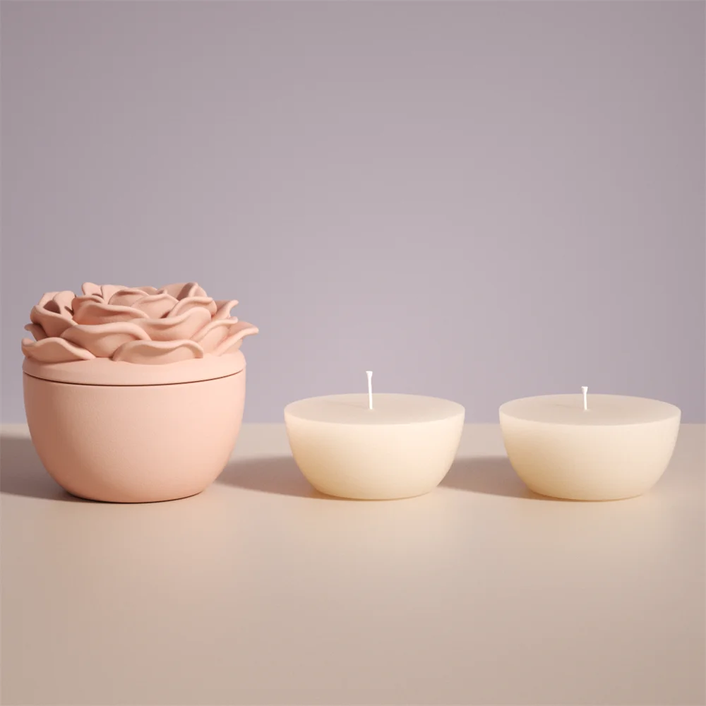 Nicole Crowning Rose Concrete Candle Jar and Reusable Candle Refill Silicone Mold