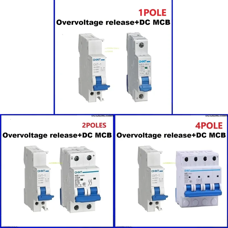 CHINT NB1-63DC DC MCB With Overvoltage Release Solar Photovoltaic Mini Circuit Breaker 1P 2P 4P DC250V DC500V DC1000V NB1 OVT-1