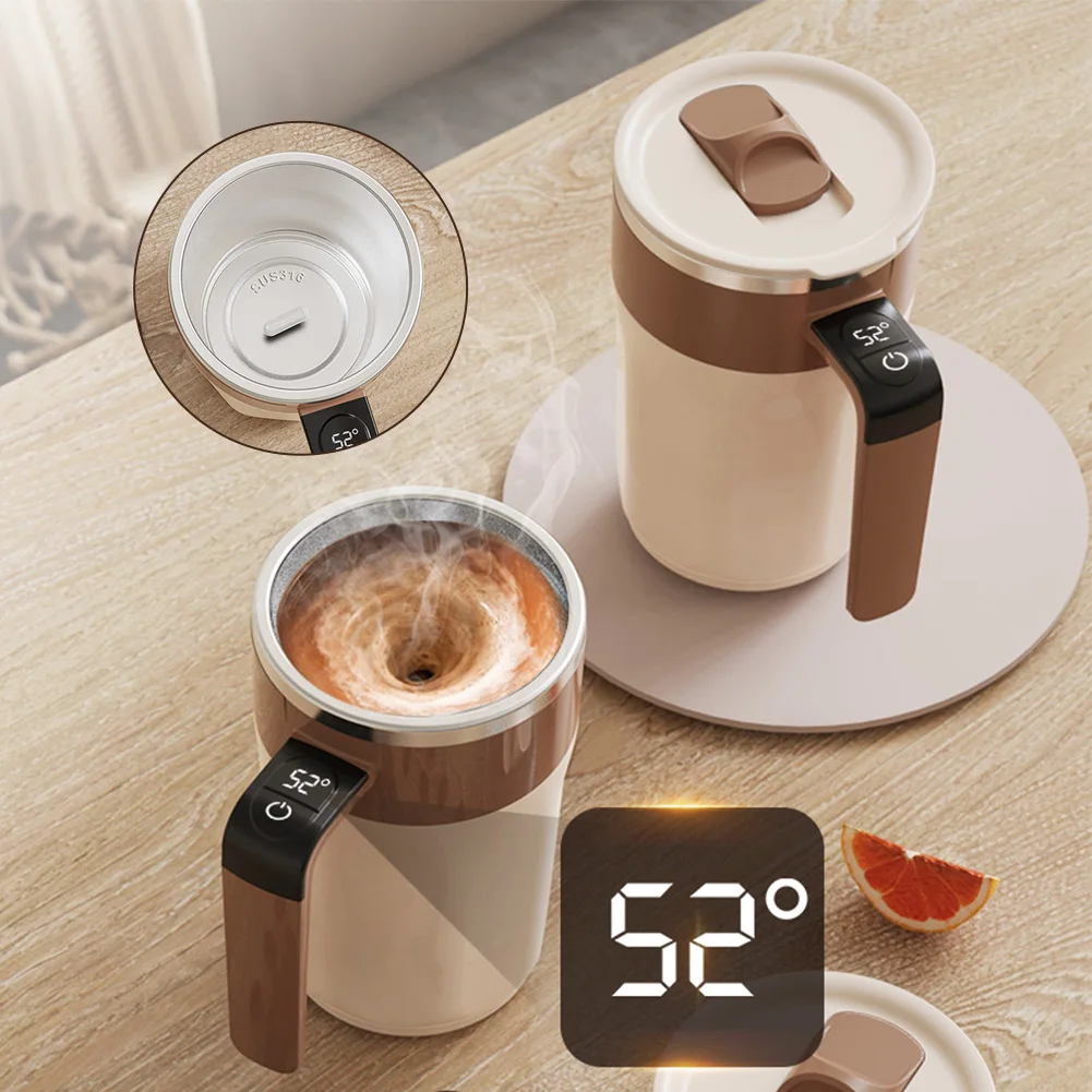 

400ml Coffee Mug Cup Magnetic Stirring Cup Rechargeable Automatic Mixing Cup w/LCD Thermometer for Coffee Tea Hot Chocolate