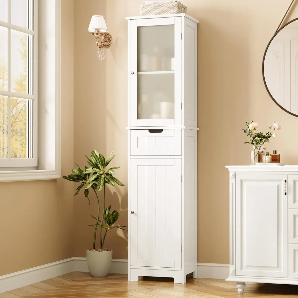 

67" Tall Bathroom Cabinet, Narrow Storage Cabinet, Freestanding Linen Cabinet with Doors and Adjustable Shelf, Floor Kitchen