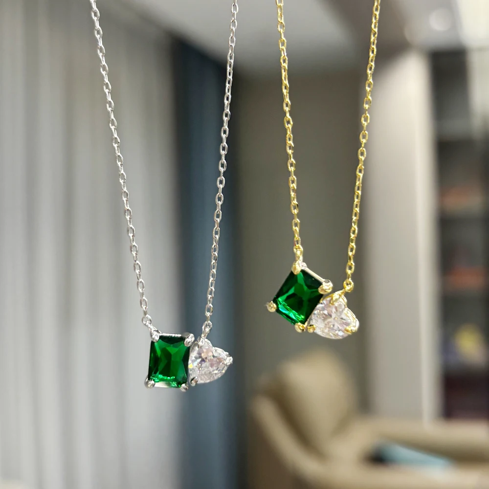 Grüne Zirkonia Anhänger Halskette für Frauen Gold Farbe Imitation Perle 18K Schmuck Collares Freeshipping