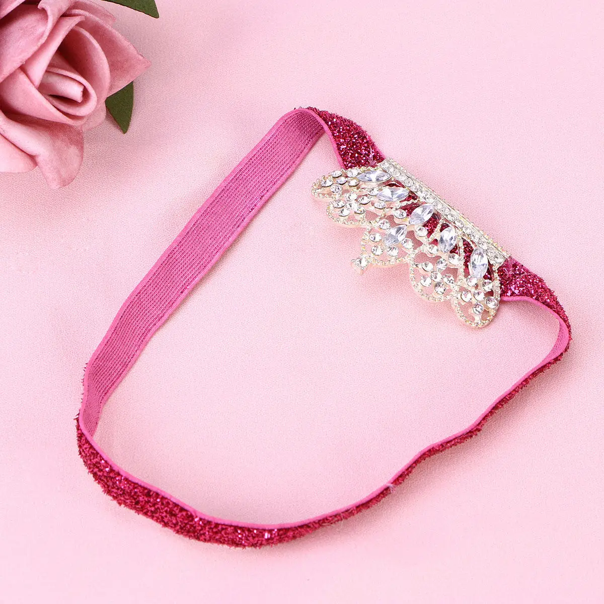 

Rhinestone Crown Hair Band for Elastic Comfortable Tiara Headband Costume Accessory Birthday Christmas Photo Prop